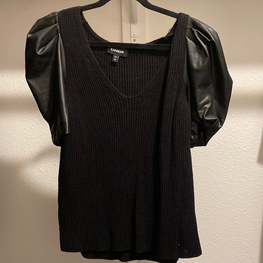 Faux leather puffy sleeve Express top